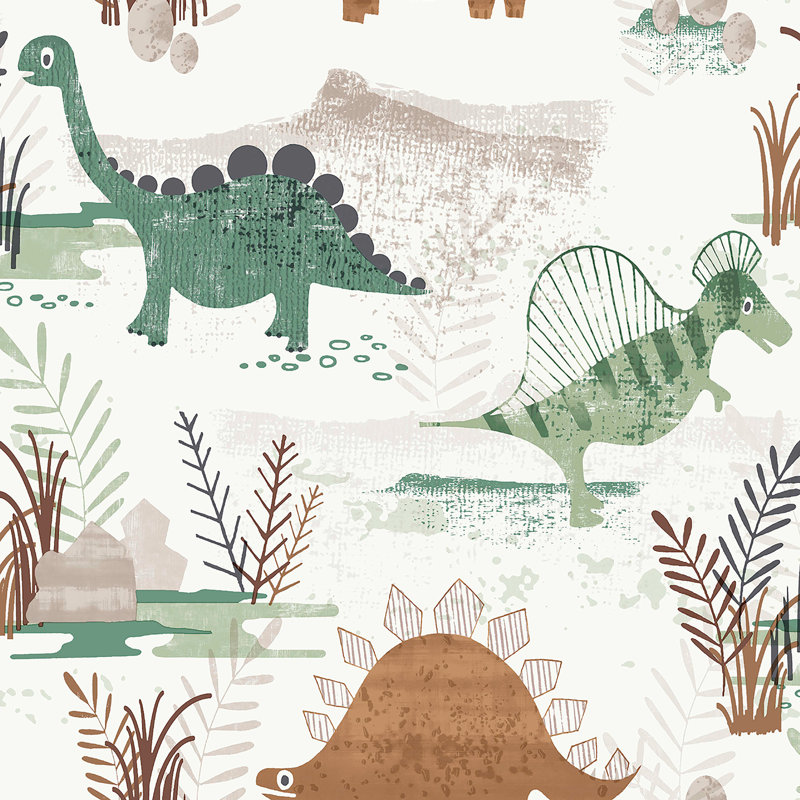 Papier peint fantaisiste préhistorique Dino, Vert