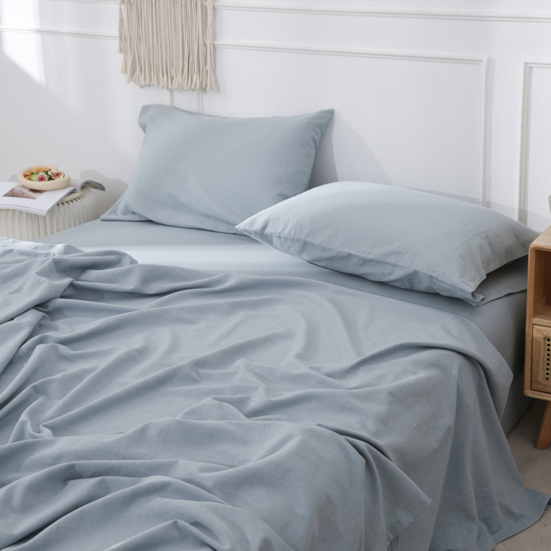 Linen Cotton Flat Sheet(Dusty Blue,Queen), Dusty Blue, Queen