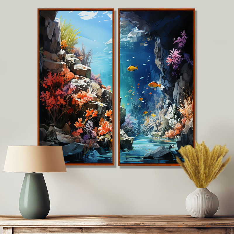 Aquariums Marine Wonders III - impressions sur toile bleu sarcelle, H 20 po x l 24 po, Brun