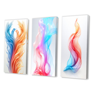 Liquid Purity Ink Wave Abstract Birdsred And Blue - Abstract Liquid Ink Art Set Of 3 Pieces