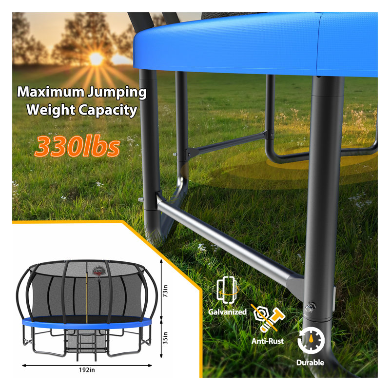Trampoline d'extérieur 16 pi avec filet de sécurité et cadre en acier antirouille