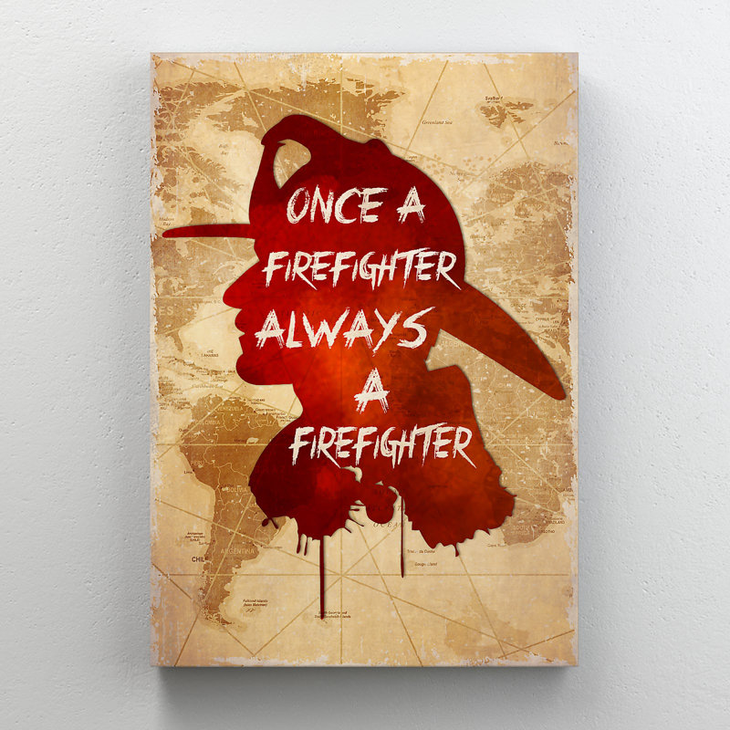 27_Once A Firefighter, Always A Firefighter Gallery Wrapped Canvas - People Illustration Decor, Beige And Red Corridor Decor