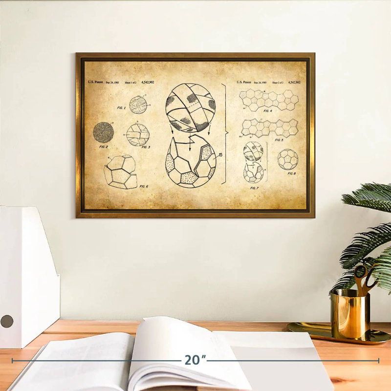 Ballon de soccer - brevet de 1985, 13 po x 9 po, Cadre flottant doré