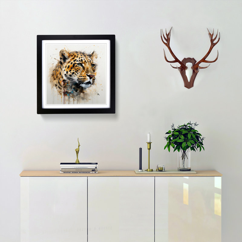 Leopard Gestural Art No.1 - Single Picture Frame Print on Wood, Black