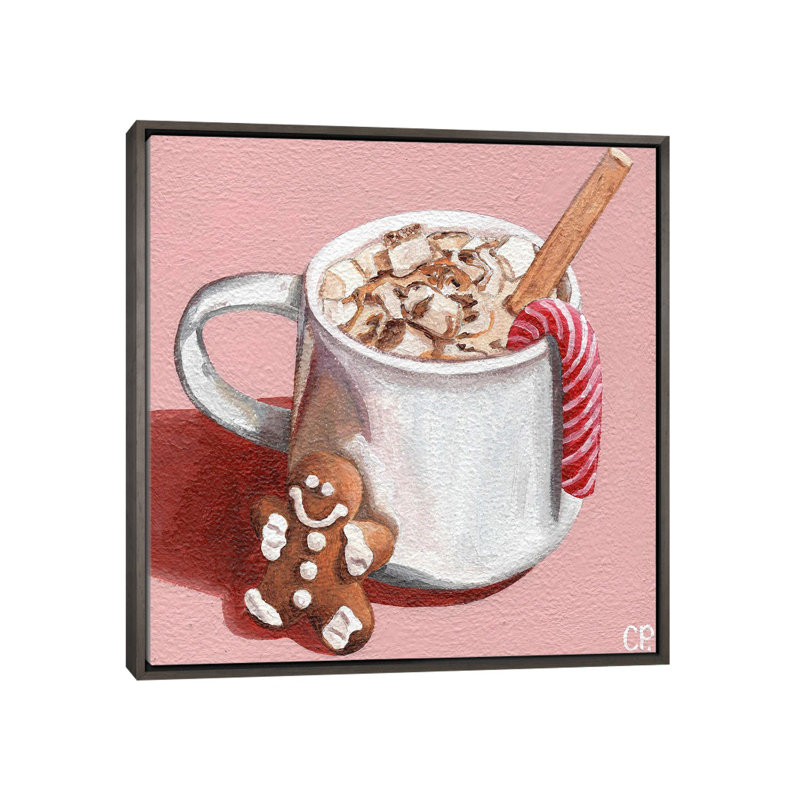 Festive Hot Choc - reproduction d'art murale - toile encadrée, H 26 po x l 26 po, Cadre flottant sans passe-partout, Gris