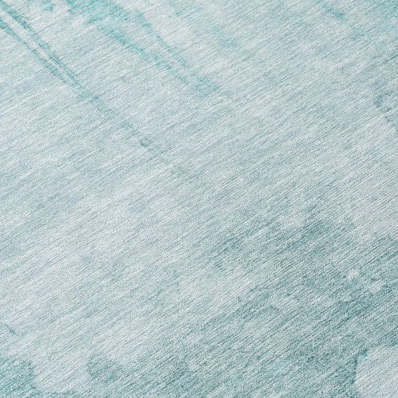 Teal Abstract Washable Indoor/Outdoor Rectangular Rug 3' x 5'