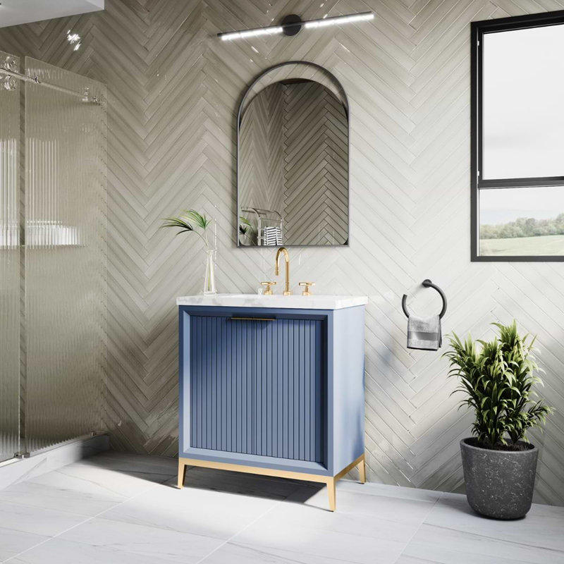 Meuble-lavabo simple 24 po avec comptoir en marbre de Carrare, Marine
