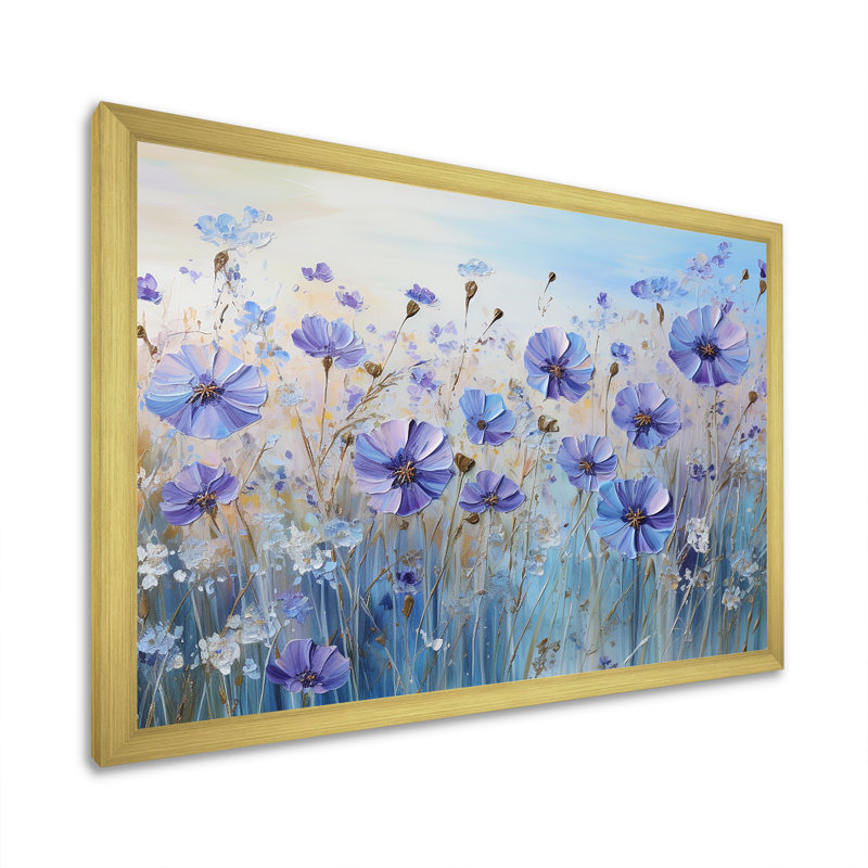 «Cornflowers Serenity Flowers Field I», reproduction sur toile, Cadre doré simple, H 24 po x l 32 po x P 0,5 po