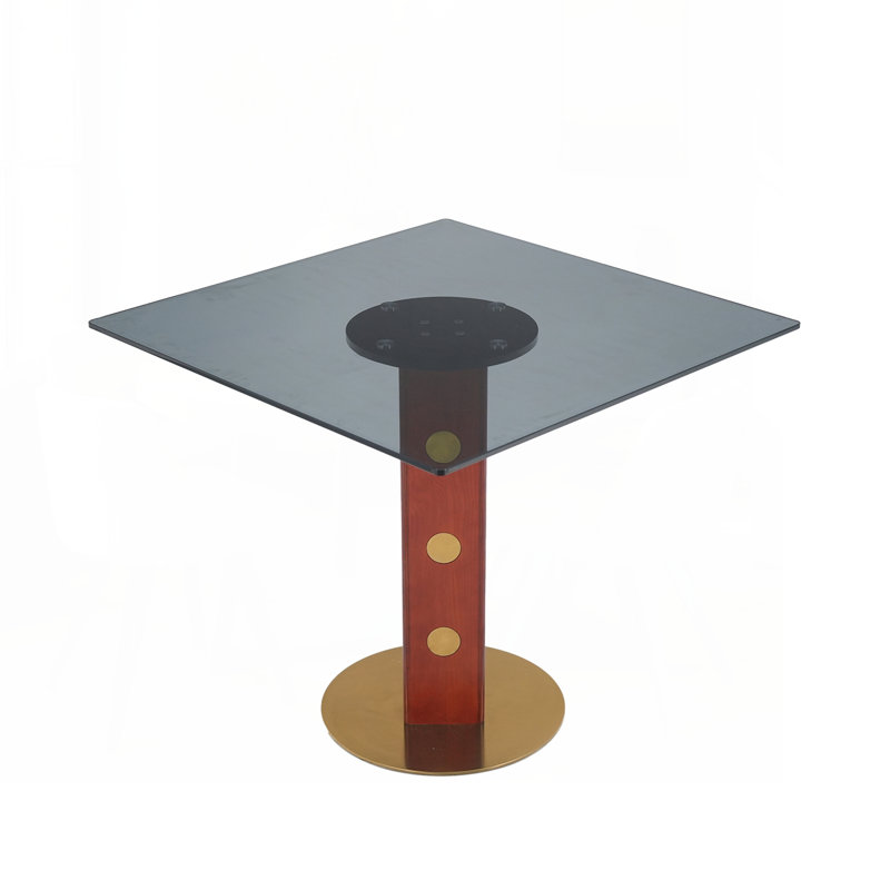 Table de salle à manger moderne carrée, table en verre trempé de 33,5 po avec pieds en bois et base dorée, table de cuisine pour 2 personnes pour petit espace, capacité de poids de 150 lb (seulement la table de Négociation)