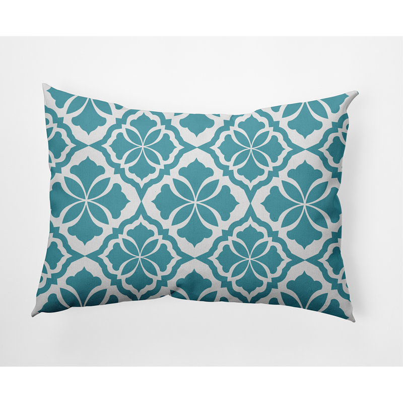 Geometric Outdoor Reversible Throw Pillow, Turquoise