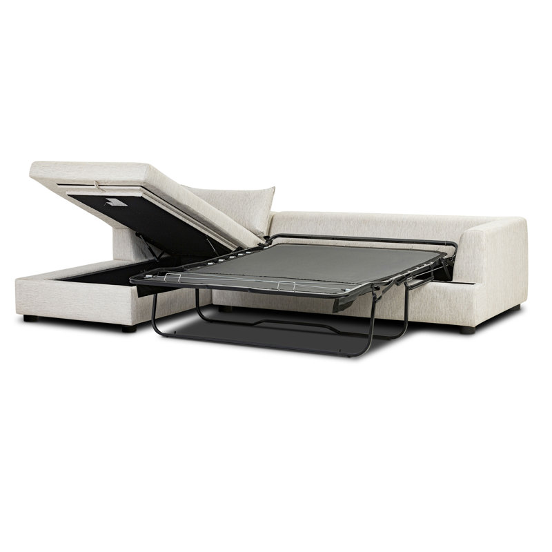 Canapé-lit modulaire en tissu avec rangement Funke, Orienté à gauche (vu de face), Tissu blanc