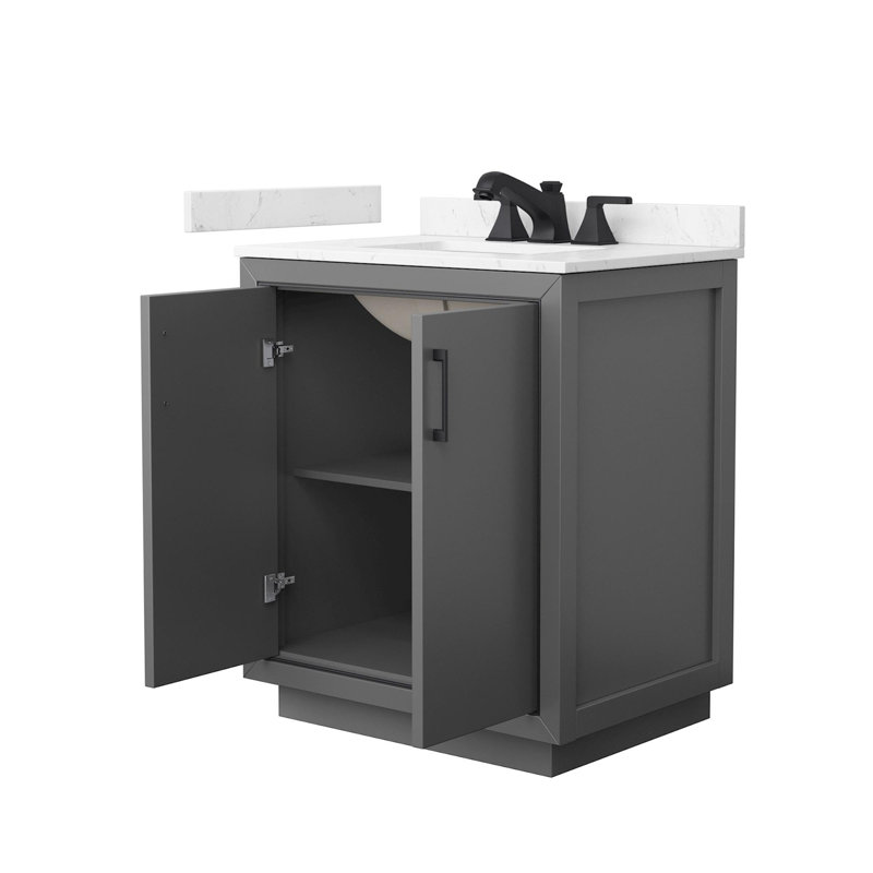 Icon 30" Freestanding Single Bathroom Vanity with Cultured Marble Top, Gray, Matte Black, Carrara Cultured Marble