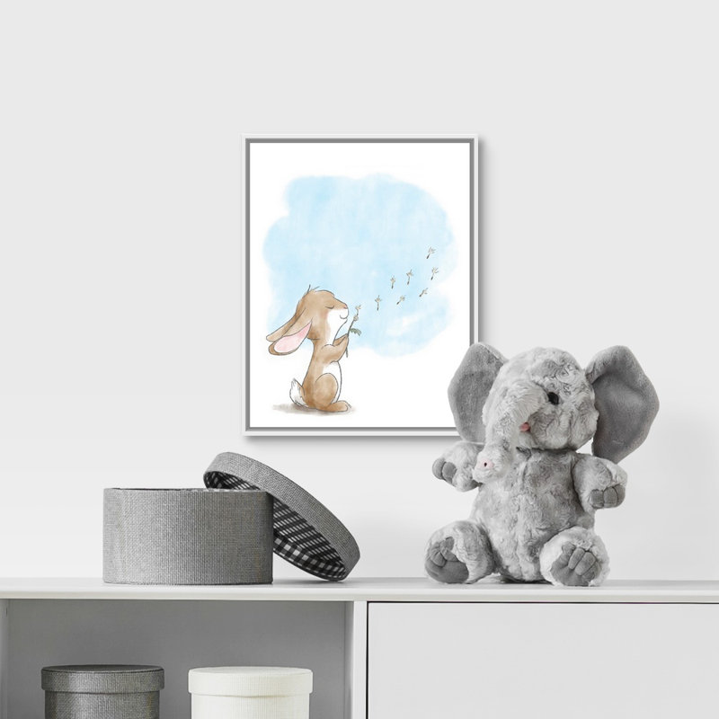 « souffleing pissenlits », impression Little Bunny, H 14 po x l 11 po x P 1,75 po, Cadre pour toile flottant blanc