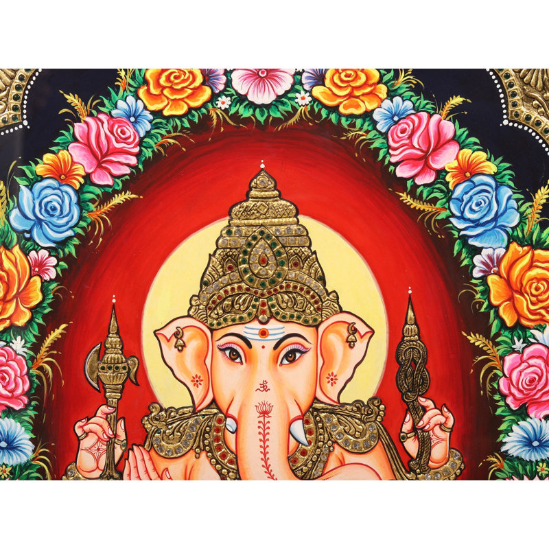 «Chaturbhuja Ganesha», peinture encadrée de Tanjore