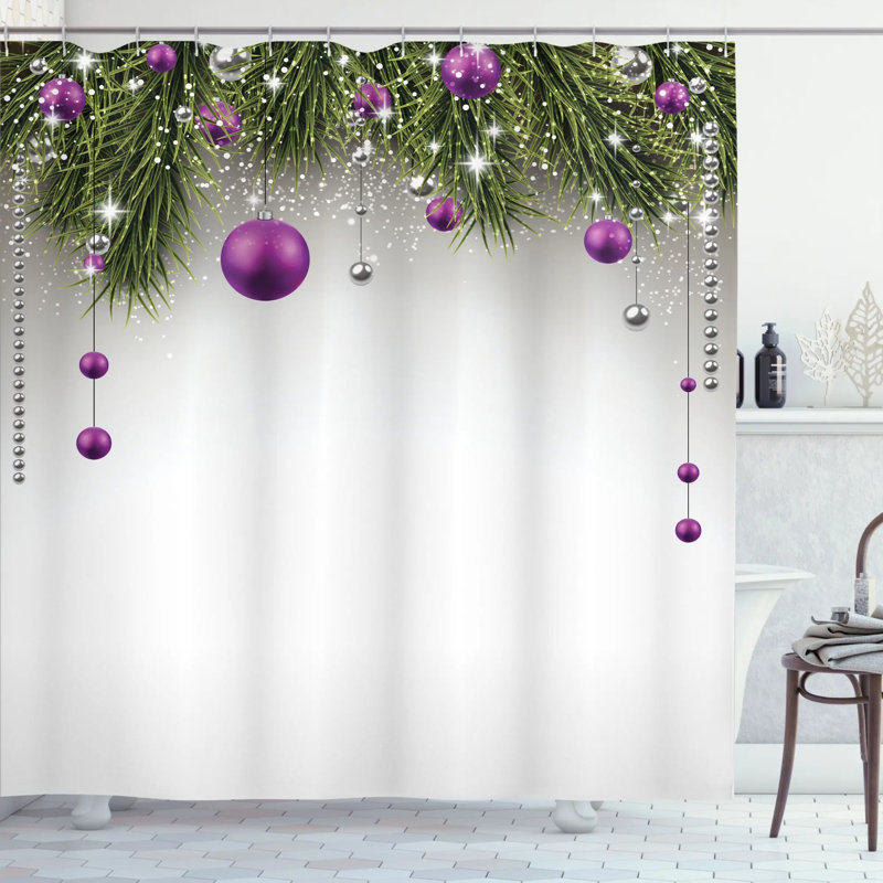  Rideau de douche à imprimé boules de Noël avec crochets, H 84 po x l 69 po