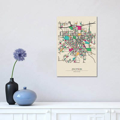 Jackson, Michigan Map by Ayse Deniz Akerman - Wrapped Canvas Gallery-Wrapped Canvas Giclée