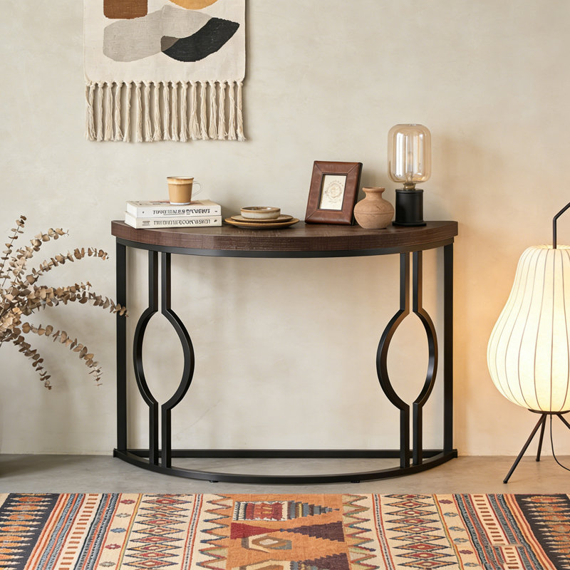 Industrial Console Table Half Moon Shaped Accent Sofa Table