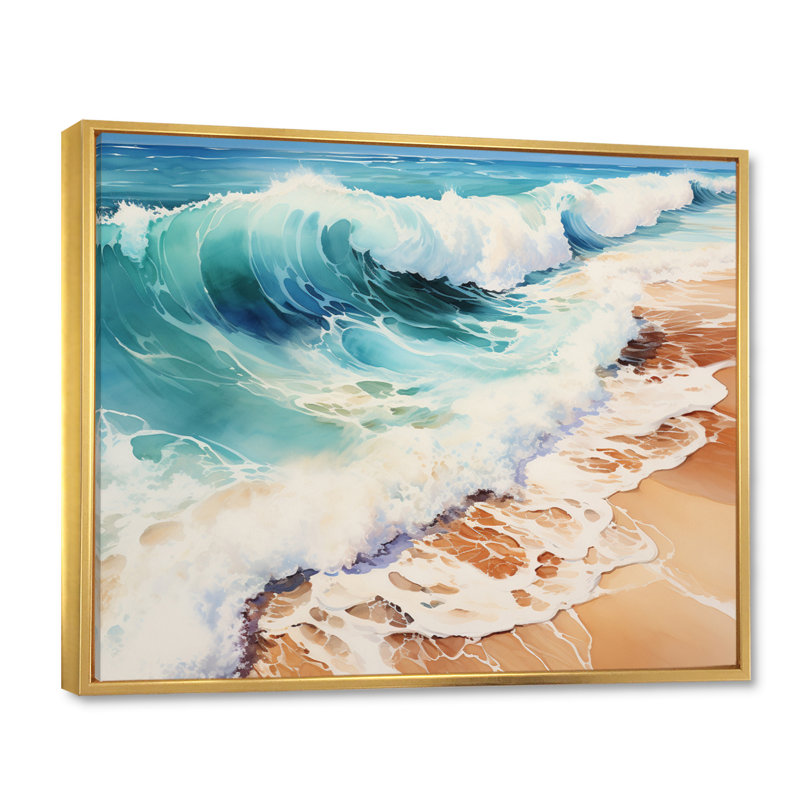 "Beach Photo Oceanic Rhythms", reproduction d'art sur toile encadrée, H 24 po x l 32 po x P 1 po, Cadre flottant doré