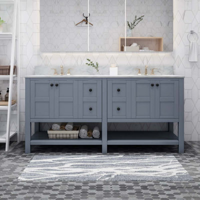 Meuble-lavabo double 73 po avec plateau en marbre Elmaleh