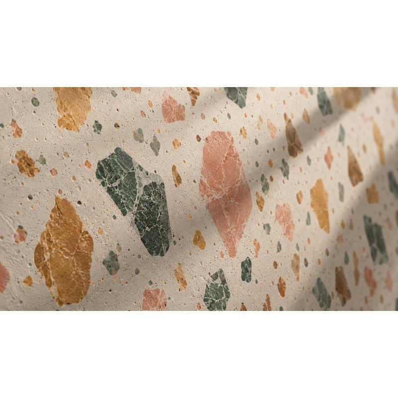 Papier peint crème moderne à motif d'éclats de pierre terrazzo colorée, L 200 x L 110, Vinyle
