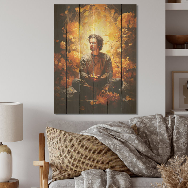 Art mural jaune sur bois de pin naturel, H 20 po x l 10 po