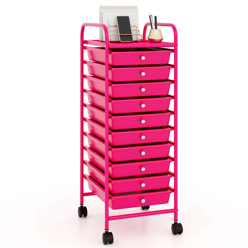 10 Drawer Rolling Storage Cart Scrapbook Paper Office School Organizer Hot Pink