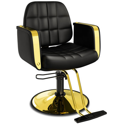Fauteuil de salon noir et or Inbox Zero New, fauteuil de coiffeur avec coussin à mémoire de forme confortable, fauteuil de coiffage pivotant à 360 ° pour coiffeur, fauteuil de salon professionnel, capacité de poids jusqu'à 440 lb