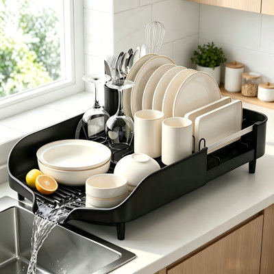 Expandable Stainless Steel Dish Drying Rack with Utensil Holder