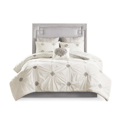 6 Piece Cotton Bedding Full/Queen - Reversible With Plusembroidery Comforter Graceful Embroidery