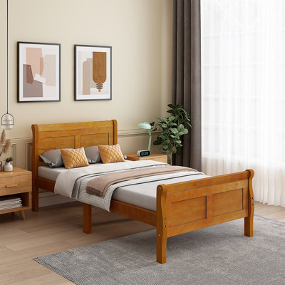 Wood Sleigh Bed Twin Bed Frame -  Alcott Hill®, BDEE304A5B364291BB1C85A478F38533