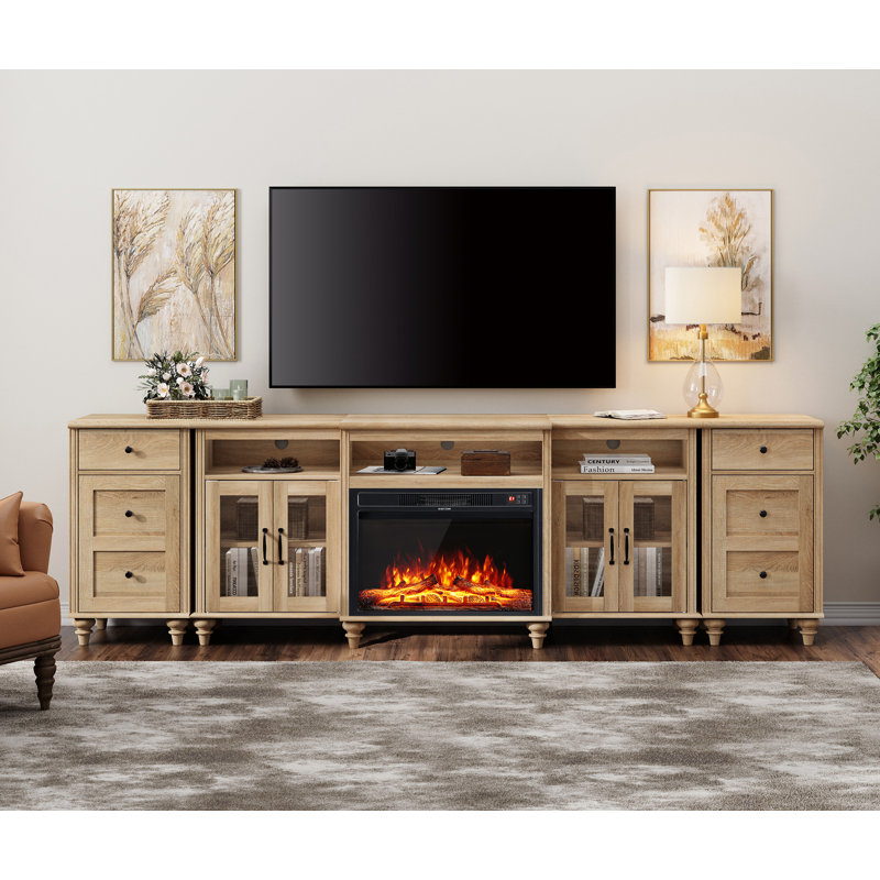 Corretta TV Stand, Home Entertainment Center With Electric Fireplace For Large TV Console With Charging Station