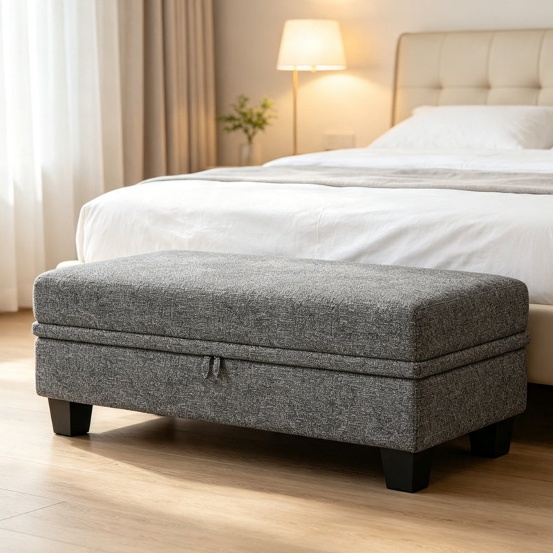 Grand module de repose-pieds avec rangement 45,9 po Anjana Bujesily Chenille, Gris clair