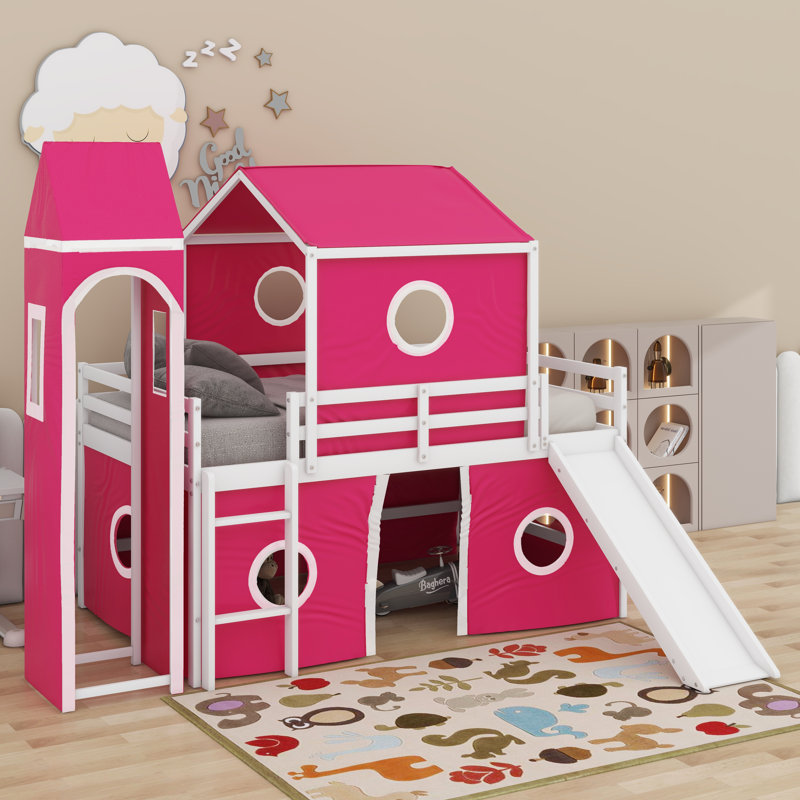 Lit mezzanine double avec glissade et tour