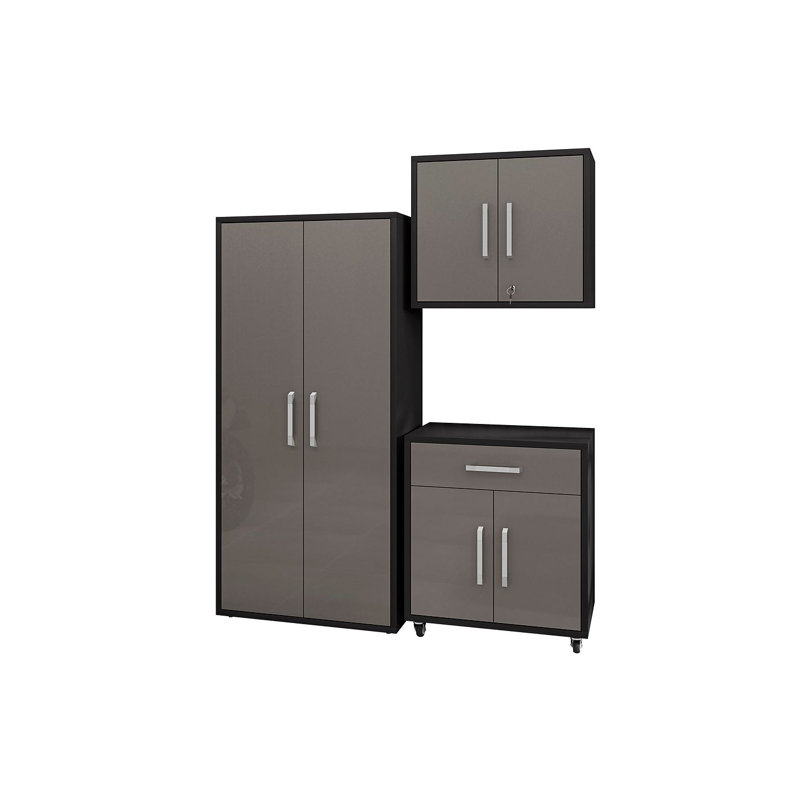 Aseem 3 Piece Storage System, Matte Black/Grey