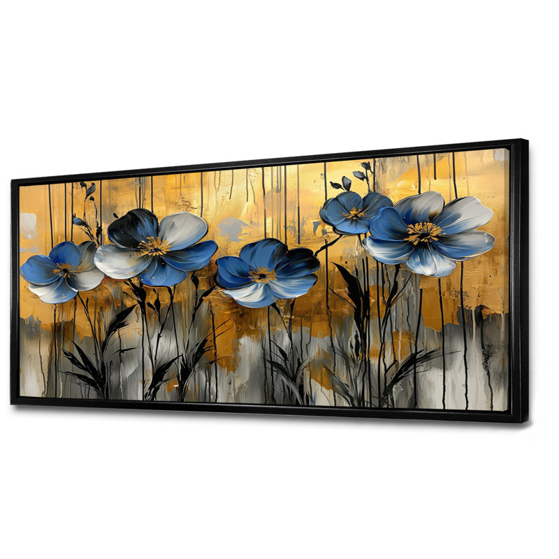 Monto - Floral Canvas Art Print, H 28 po x l 60 po, Cadre flottant, Noir