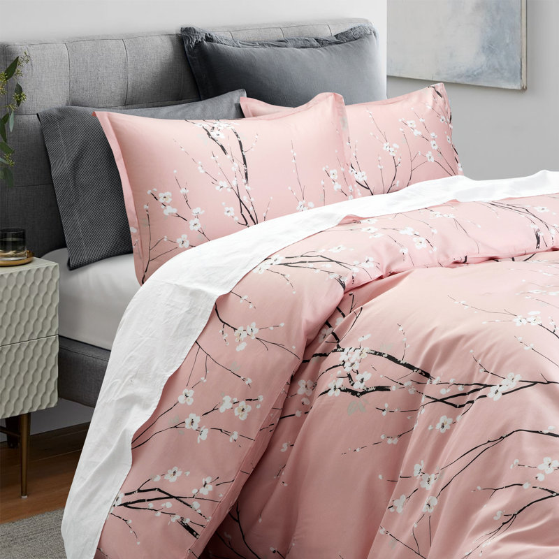 Ensemble de housse de couette en coton rose clair , Housse pour couette très grand super et 2 taies d