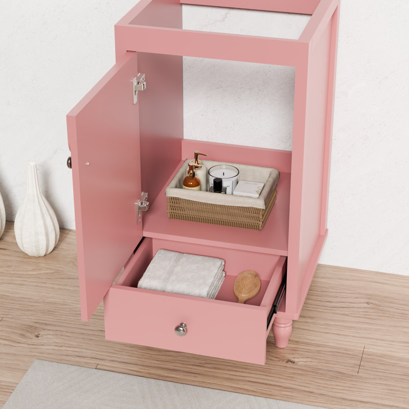 18" Freestanding Small Bathroom Vanity Base Only, Sink Not Included, Decorative Wavy Edge, Pink
