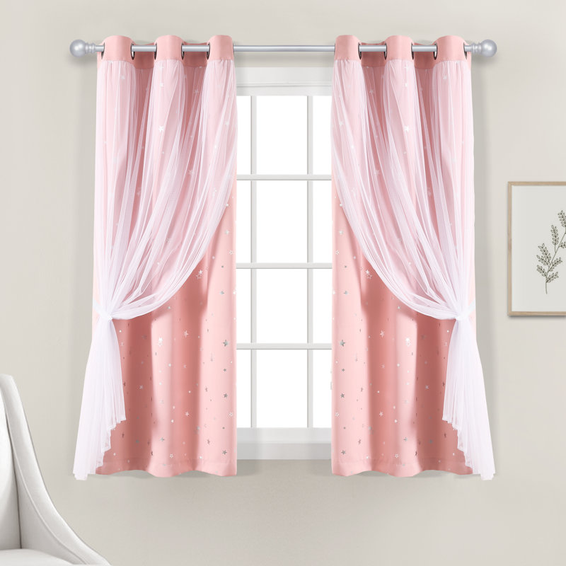 Lush Decor Star Sheer Insulated Grommet Blackout Curtain Panels Pair Drapes (Set of 2), 38" W x 63" L