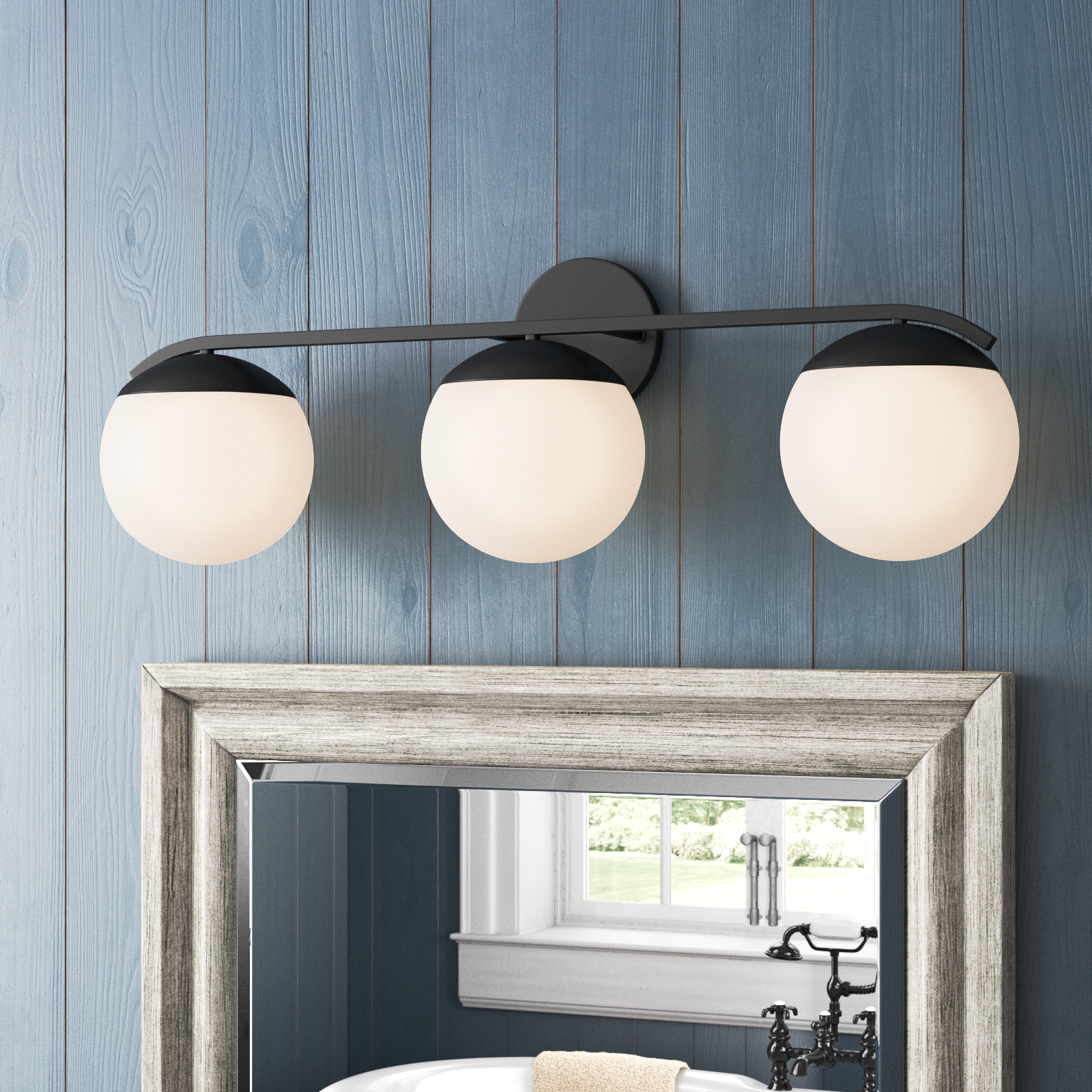 3 Light Frosted Dimmable Vanity Light, Matte Black