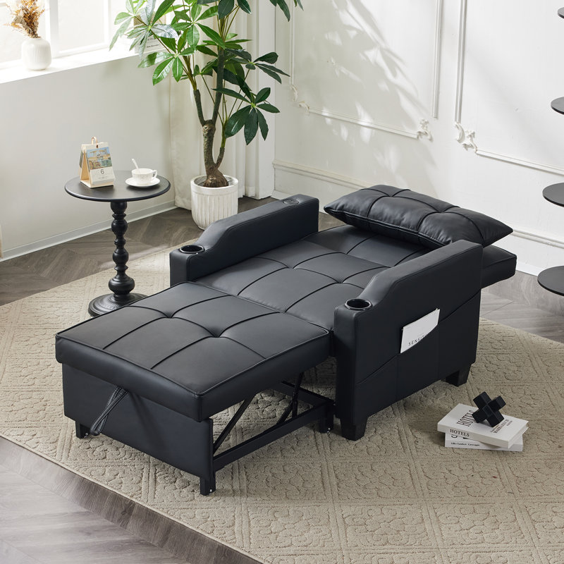 Hosie Faux Leather Accent Chair, Black Polyester