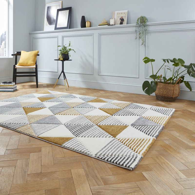 Machine Woven Grey/Yellow Rug, Rectangle 120 x 170cm