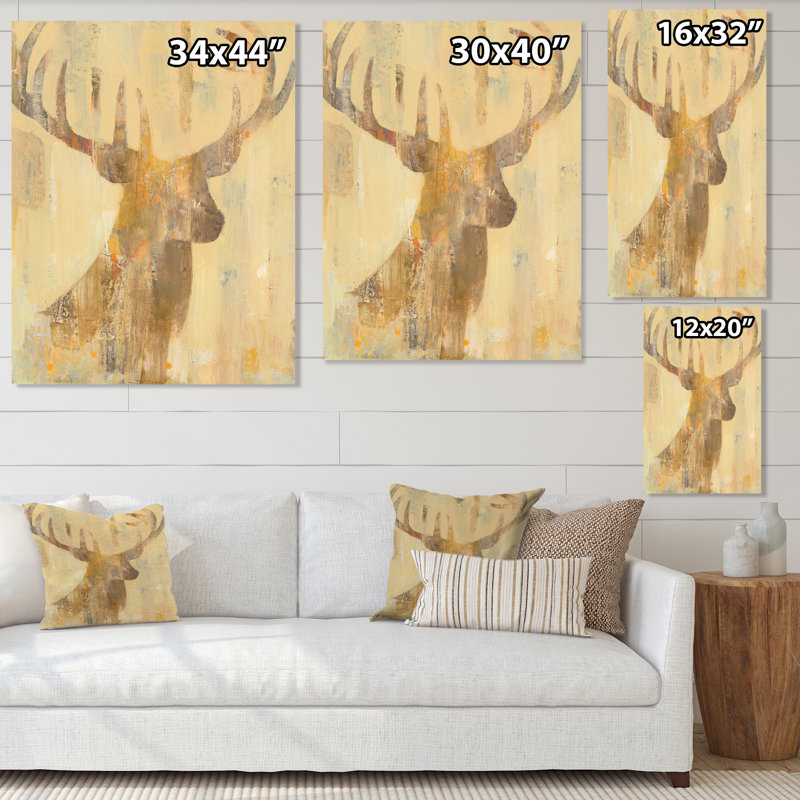 Golden Deer I - reproduction d'art sur toile tendue, H 32 po x l 16 po x P 1 po
