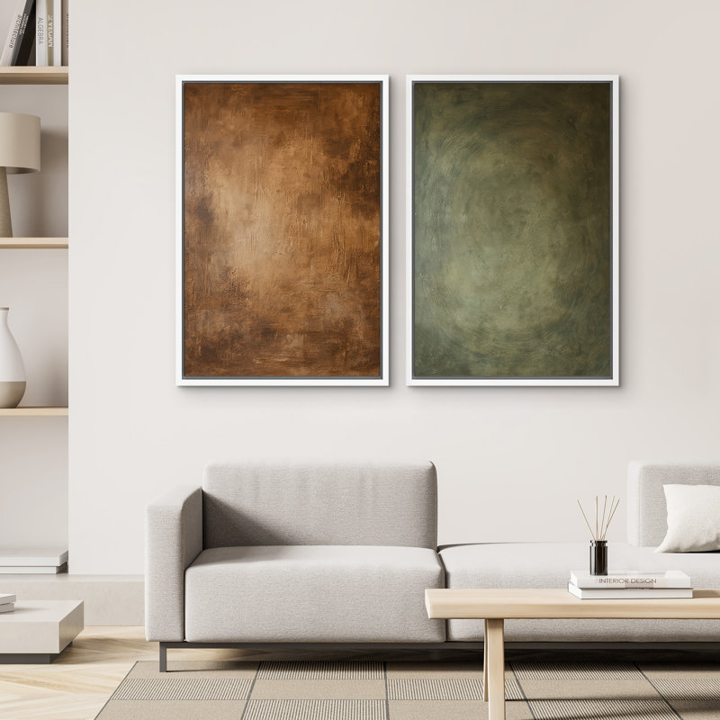 Art mural abstrait, ensemble de 2 reproductions d'art encadrées sur toile, H 24 po x l 32 po, Blanc