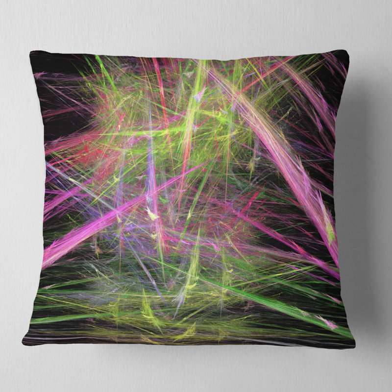 Motif fractal magique - coussin abstrait imprimé, 16 po x 1 po, Coussin décoratif, Vert et rose