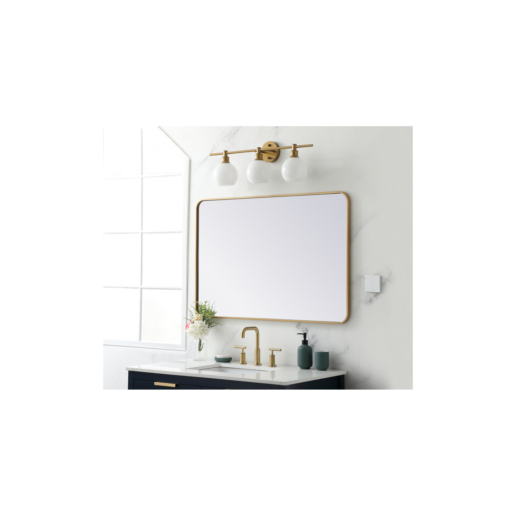 Sabine Metal Rounded Rectangle Wall Mirror, Brass, 42" x 28"