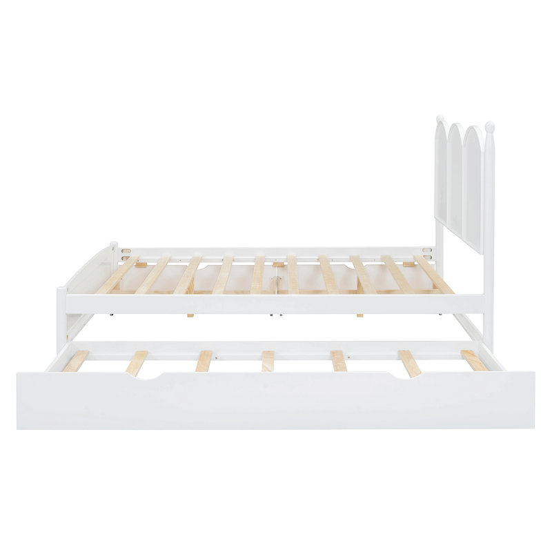 Lit plateforme avec 2 grands tiroirs et lit gigogne simple Marcene, Blanc