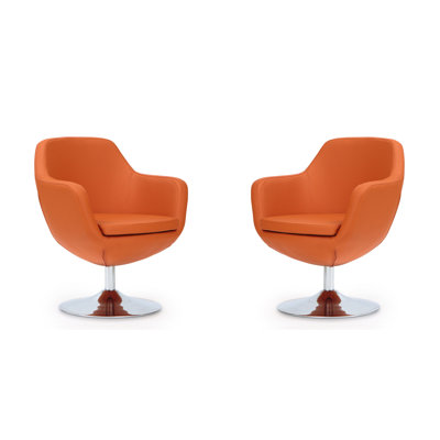Caisson Modern Vegan Leather Upholstered Metal Swivel Balloon Chair in Orange