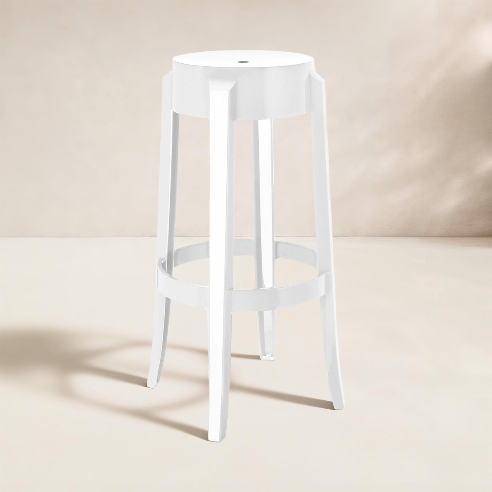 Charles Backless Outdoor Bar Stool, Glossy White, 29.53"