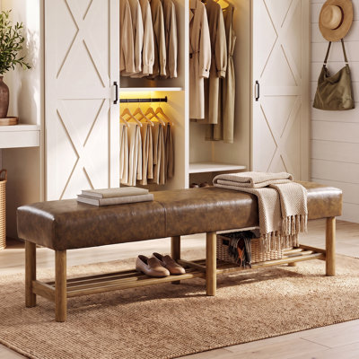 Faux Leather Upholstered Bench with Shelves