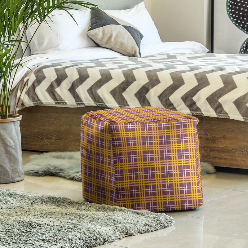 Pouf carré à carreaux Washington, H 18 po x l 18 po x P 18 po, Mélange de polyester bourgogne / blanc / doré